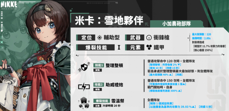 胜利女神新的希望米卡雪地伙伴介绍 胜利女神新的希望米卡雪地伙伴技能解析