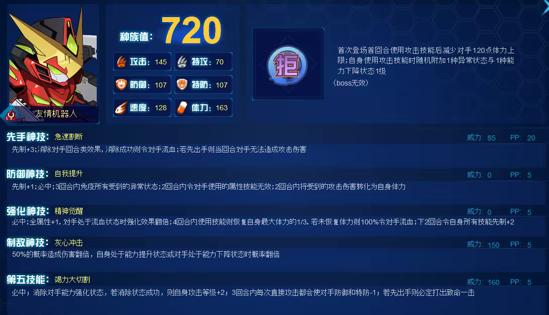 Introduction and Analysis of the Friendship Robot's Skills in the Selhormon Peak Battle