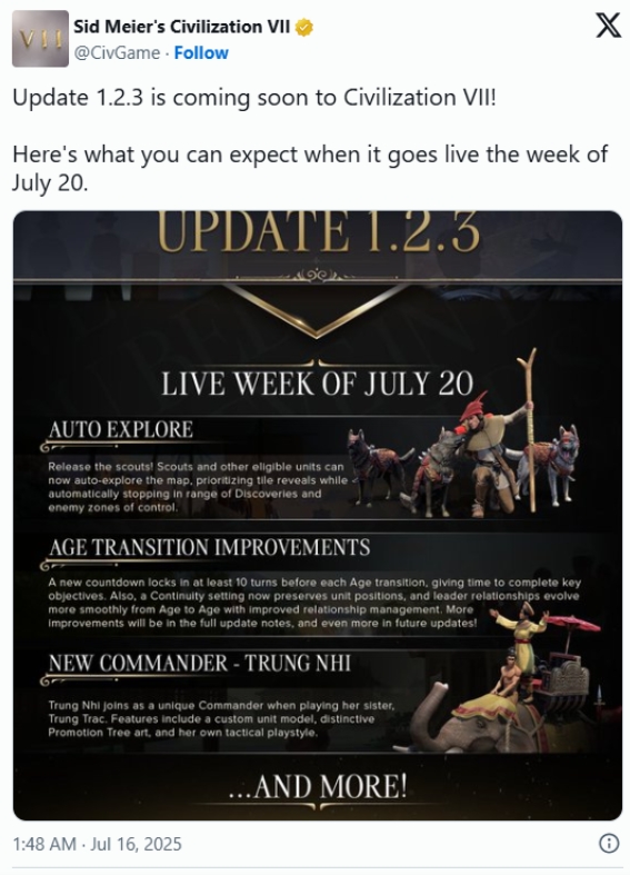 Wann erscheint das Update 1.23 für Civilization 7? Informationen zum Erscheinungsdatum des neuen Updates für Civilization 7